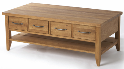 oak COFFEE TABLE 4 DRAWER AND SHELF WEALDEN