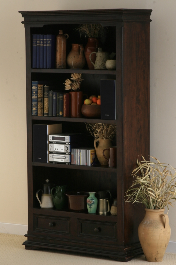 Oak Furniture Land Klassique Dark Indian 2 Drawer Bookcase