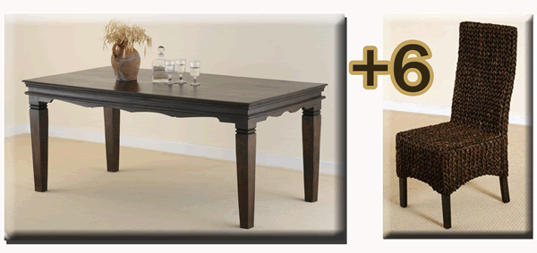 Oak Furniture Land Klassique Dark Indian Dining Set with 6 Grass