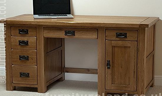 Oak Furniture Land Original Rustic Solid Oak Computer Desk