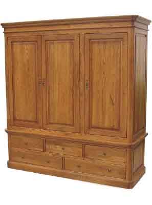 oak WARDROBE RUSTIC LARGE 3 DOOR / 5 DRAWER