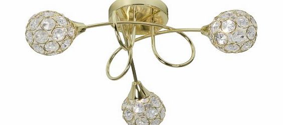 Oaks Lighting Lana 3 Light Semi Flush Fitting in Polished Brass Finish with Crystal Drop Shades