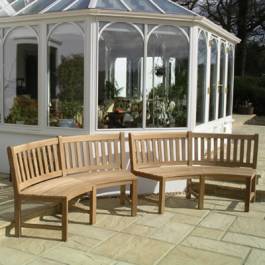 Curved Teak 3 Seater Bench