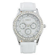 WHITE STRAP DIAMONTE SET WATCH