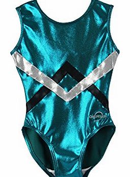 Obersee Girls O3GL002 Green Chevron Gymnastics Leotard - Green/Silver/Black, Large