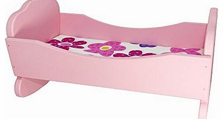 Childrens Wooden Toy Pink Dolls Rocking Bed with Mattress