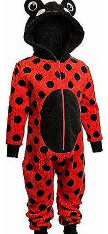 ONESIES Animal Crazy Girls Supersoft Ladybird Onesie Jumpsuit Playsuit - Red - 5/6 Years