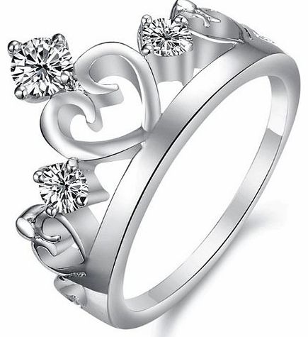 Imperial crown Shiny Matte Rhinestone Platinum Plated Womens Ring Best Gift!- Female Ring Size P,Width 1.5mm,Crown Height 13mm,Diameter 17.8mm, Circumference 56mm