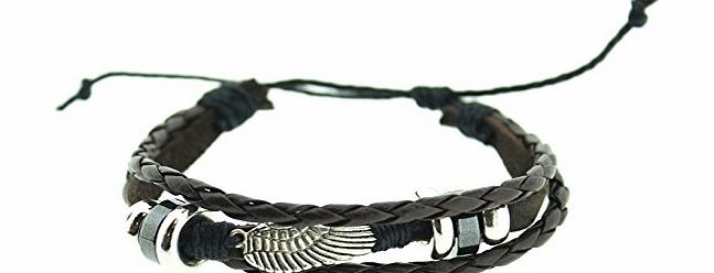 Opouriao Gents Leather and Stainless Steel Brown Angel Wing Bracelet Cuff- Mens Jewellery by Opouriao