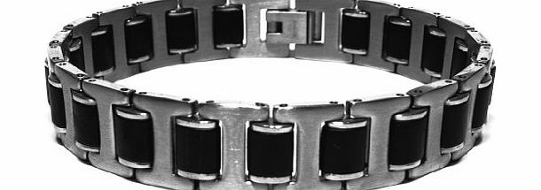 Opouriao Gents Stainless Steel and Black Rubber Bracelet - Mens Jewellery by Opouriao