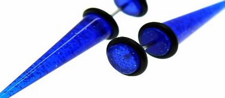 Organic Steel Body Jewellery Royal Blue Uv Silver Glitter Cheater Fake Taper Spike 1.2Mm Bar 8Mm Stretcher Look  2 Black O Rings Single Ear Plug Stretcher Taper Flesh Tunnel