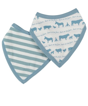 Organics For Kids Blue Farmyard Reversible Bandanna Bib