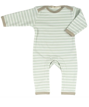 Organics For Kids Green/Taupe Breton Stripe Romper