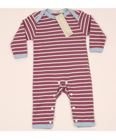 Organics For Kids Raspberry/Blue Breton Stripe Romper