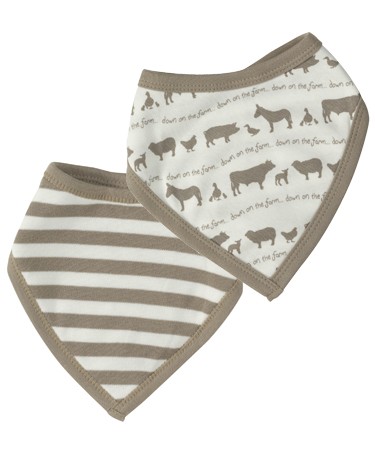 Organics For Kids Taupe Farmyard Reversible Bandanna Bib