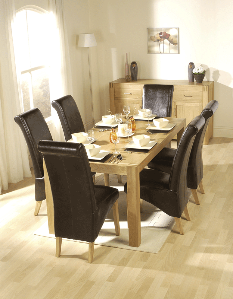 Oak 5 ft Extending Dining Table and 6 Zeba