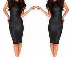 Other New wet look ladies sleeveless midi bodycon dress (s/m, shiny black)