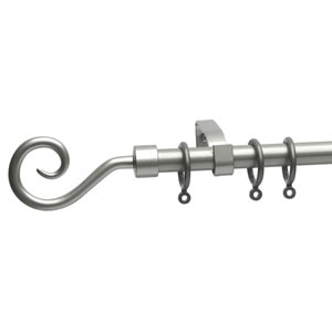 Wilko Metal Curtain Pole Crook Silver 125cm-215cm