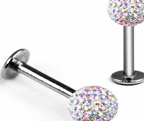 outdoortips  Multiple Color Fancy Crystal Lip Stud Monroe Tragus Bar Ball Labret (Rainbow crystal)