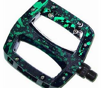 Outland Kustom Slim MTB Mountain / BMX Bike / Cycle Platform Pedals 9/16 inch LTD Edition Splash Black/Green