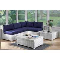 Furniture Set White with Half Panama Cushions Natural