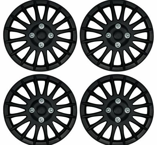 PA 14``/14 INCH MATT BLACK MULTI SPOKE WHEEL TRIMS/COVERS/HUB CAPS SET OF FOUR