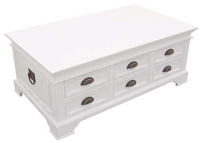 WHITE COFFEE TABLE 6 DRAWER KRISTINA