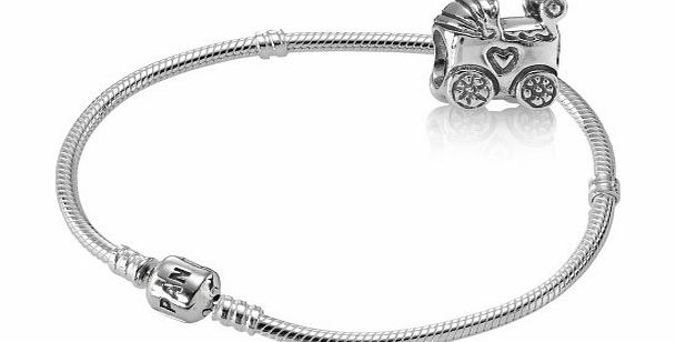 Pandora Original Pandora Gift Set, 925 Sterling Silver - 1 Charm Bracelet, Sterling Silver - length 19 cm - item number 590702HV-19 and 1 Charm sterling silver, Baby Carriage - item number 790346 (We are ship