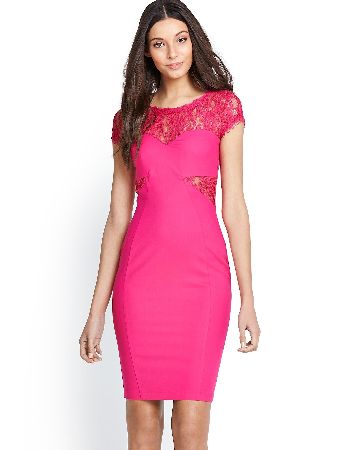 Cap Sleeved Lace Trim Bodycon Dress