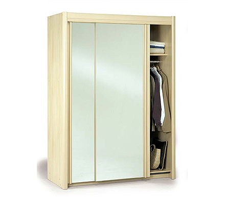 Carla Sliding Mirrored Wardrobe in Light Beech