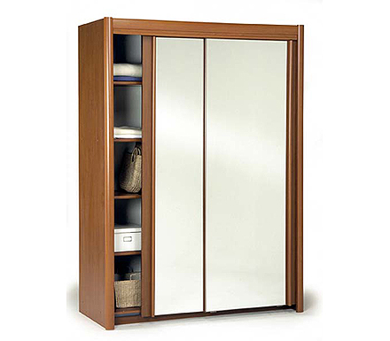 Carla Sliding Mirrored Wardrobe in Lugano Cherry