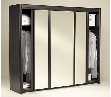 Carla Sliding Triple Mirrored Wardrobe in Wenge