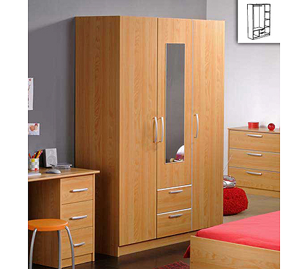 Lucas Teens 3 Door Mirrored Wardrobe