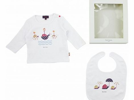 Snails bib and T-shirt set White `3 months,6