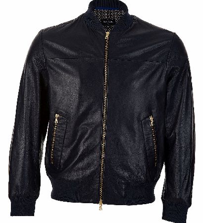 Paul Smith Leather Dark Navy Bomber Jacket