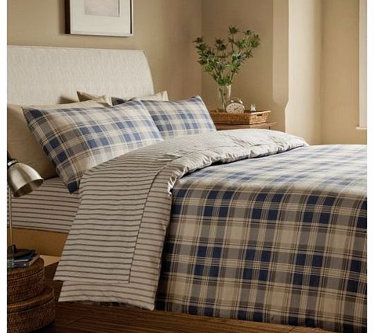 ABERDEEN DOUBLE BLUE TARTAN PLAID REVERSIBLE COTTON DUVET SET QUILT COVER