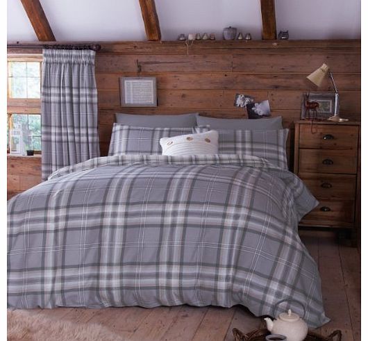 PCJ SUPPLIES EDINBURGH KING SIZE GREY TARTAN PLAID REVERSIBLE COTTON DUVET SET QUILT COVER