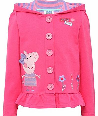 Girls Peppa Pig Character Jersey Cardigan Hooded Jumper With Peplum Hem Pink 2/3 Yr