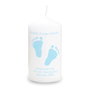 Personalised Blue Footprint Candle