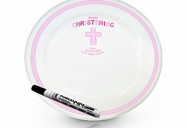 Cross Pink Christening Message Plate