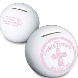 Cross Pink Christening Moneybox