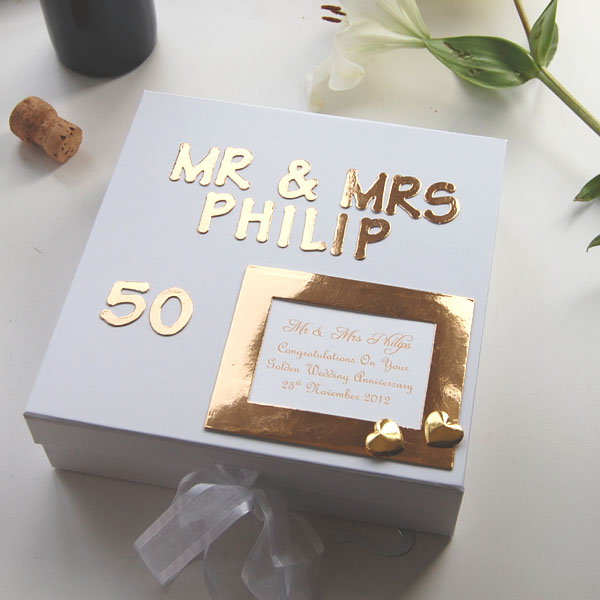 Personalised Golden Anniversary Keepsake Box Large