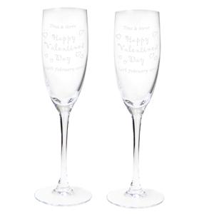 Happy Valentines Day Pair of Flutes