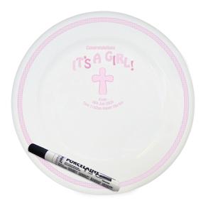 Its a Girl Pink Cross Message Plate