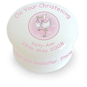 personalised Pink Stork Trinket Box