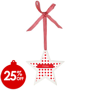 Polka Dot Wooden Star Tree Decoration