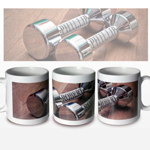 Personalised Silver Dumb Bells Mug