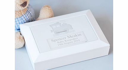 Train White Wooden Keepsake Box