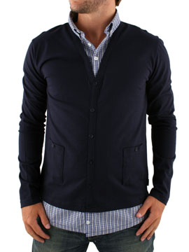 Navy Cardigan with Shirt Insert