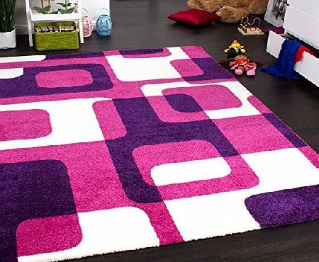 PHC Designer Rug - Kids - Woven - Trendy Retro Style - Magenta Purple Cream, Size:120x170 cm